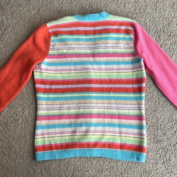 White + Warren Multicolor Striped Button Up Cashmere Sweater Cardigan - Picture 2 of 7